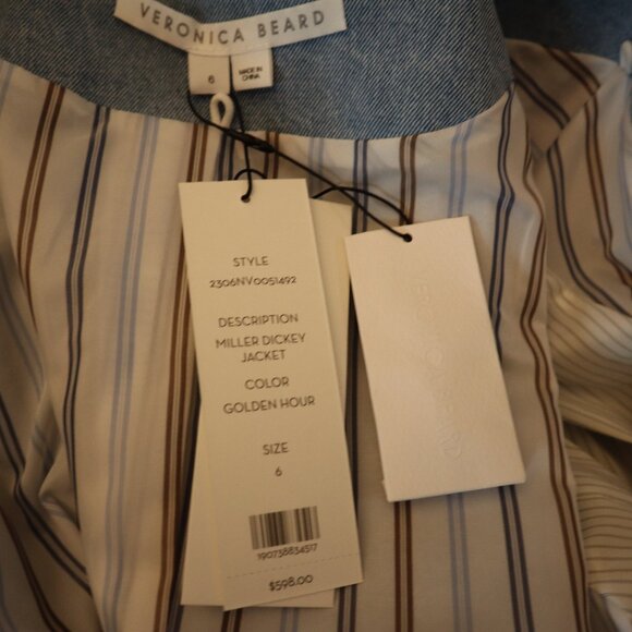 Veronica Beard Miller Dickey Blazer Denim Silver Crest Buttons Jacket Size 6 New - Picture 7 of 9